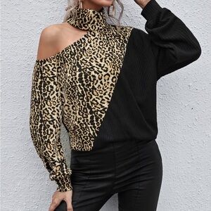 Chic Leopard Print Cold Shoulder Blouse